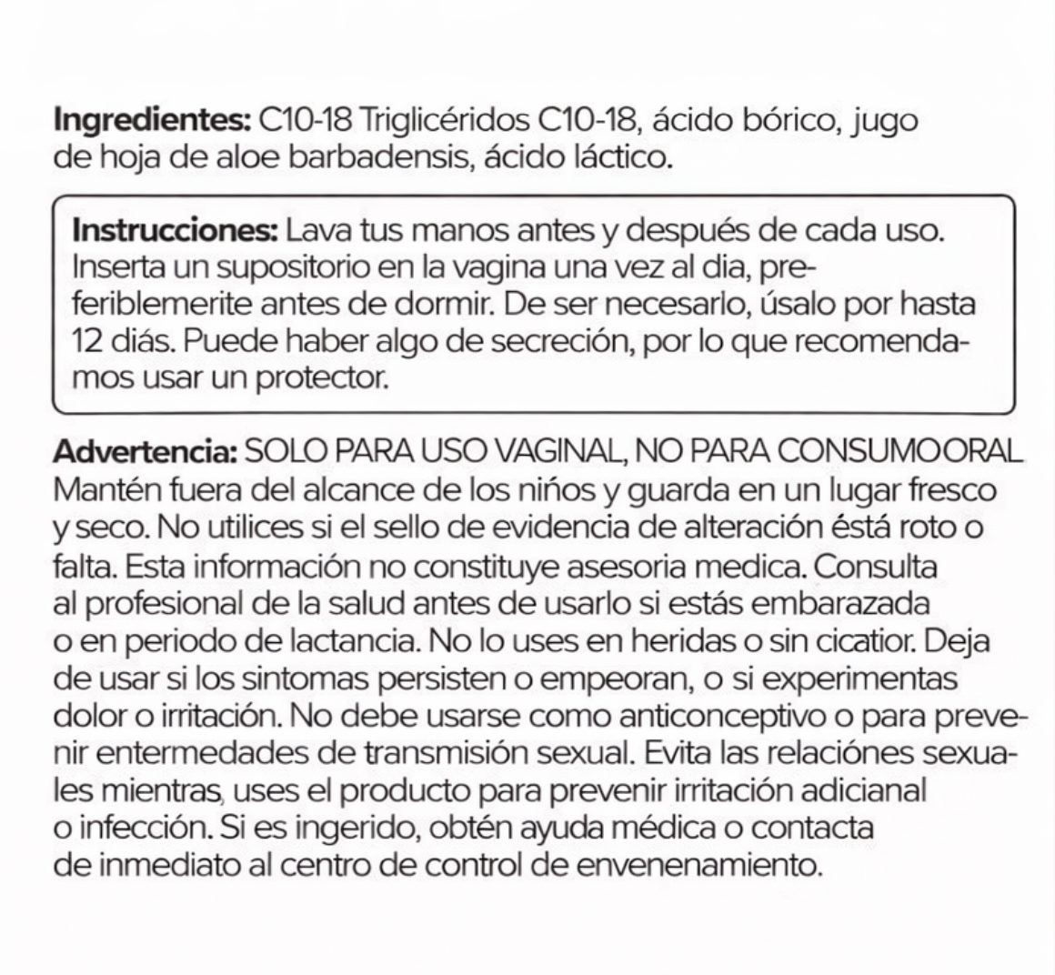 Apoyo Vaginal Con Ácido Bórico